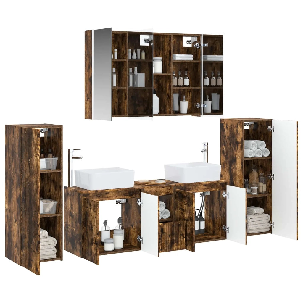 Set di mobili per il bagno 6 pcs Rovere Fumo 3407171