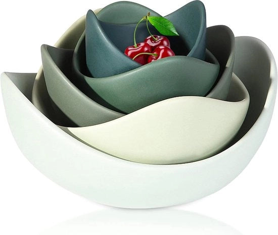 Porcellane da servizio, 5-pack, forma loto, resistente a lavastoviglie e forno a microonde, ideali per riso, adatti per uso domestico e ristorante (verde)