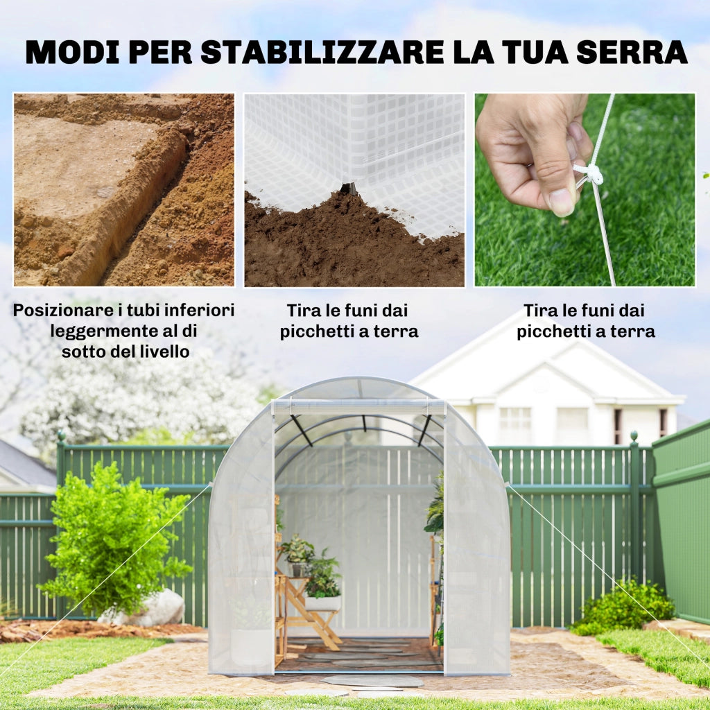 Serra da Giardino Tunnel ¨C zephmum ¨C Bianco 3.5x2x2 m Metallo PE Porte Finestre