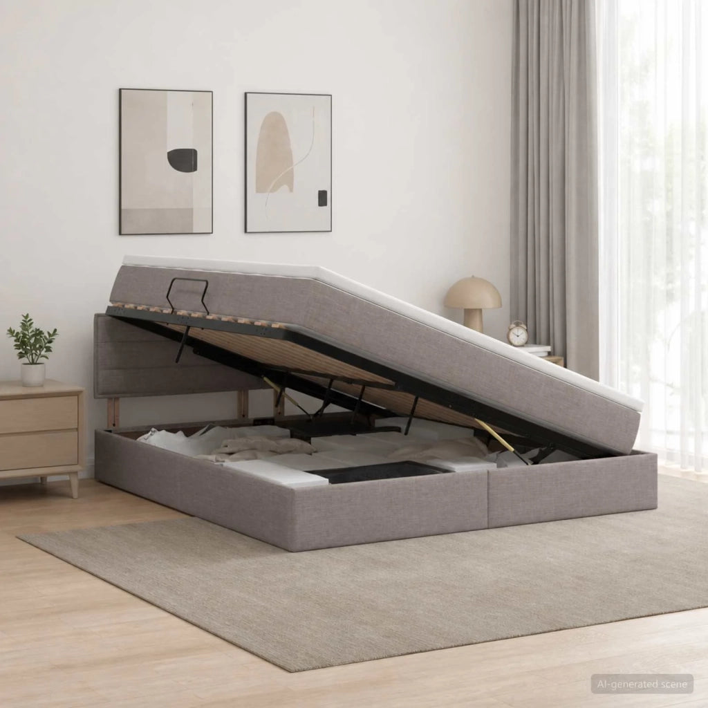 Letto con contenitore e materasso Tortora 140 x 200 cm Velluto 3458565