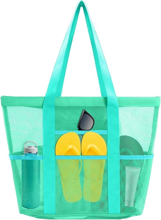 Tas da bagno a maglie con molte tasche | Borse da spiaggia grandi con più tasche | Accessori di base per le donne (verde)