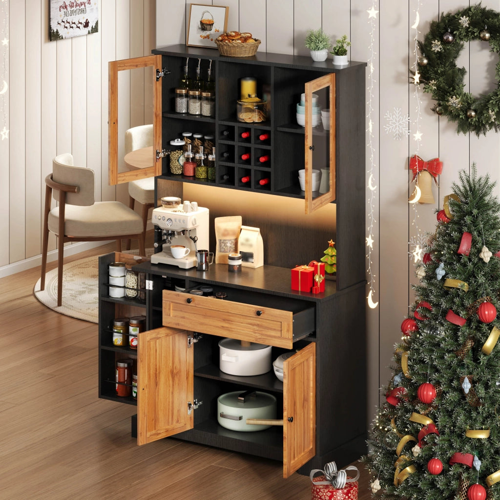 Credenza cucina con LED, presa integrata e vano portabottiglie