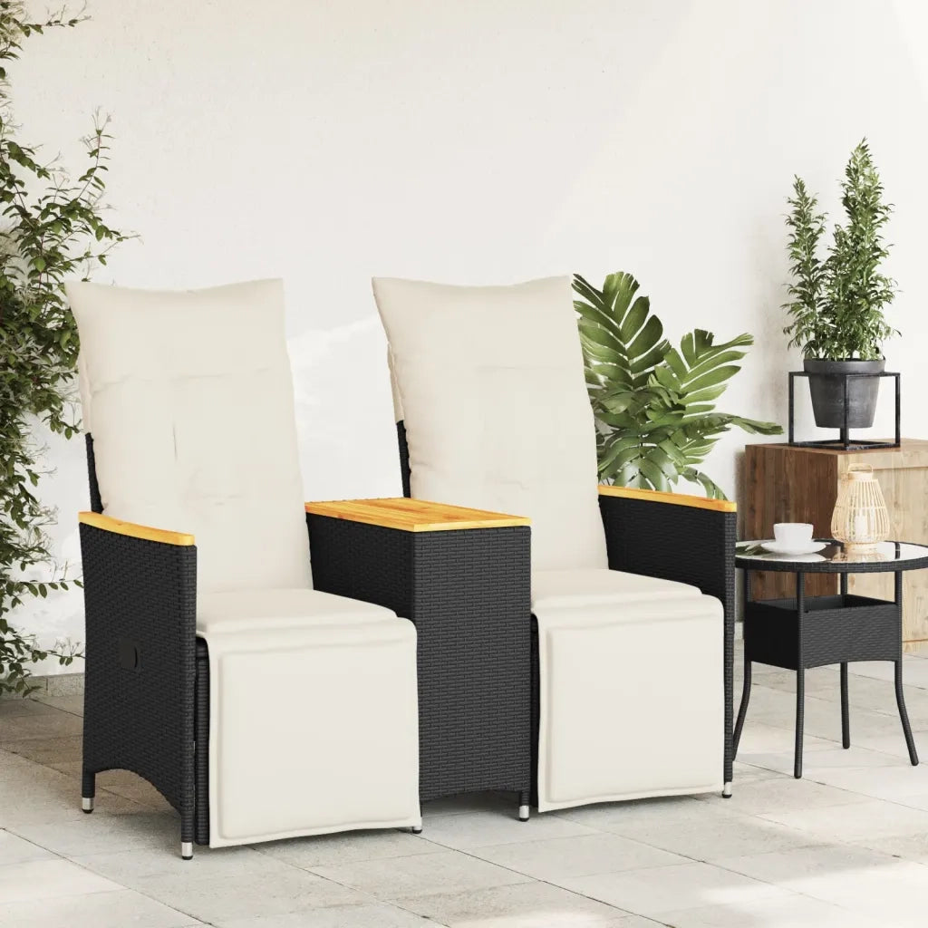 Divano Giardino Reclinabile 2Posti con Tavolino Nero Polyrattan 365722
