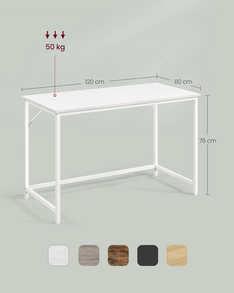 VASAGLE Scrivania per Computer, Postazione Lavoro, 60 x 120 x 76 cm, Scrivania da Ufficio, Studio Camera da Letto Soggiorno, Bianco Acero LWD039W01