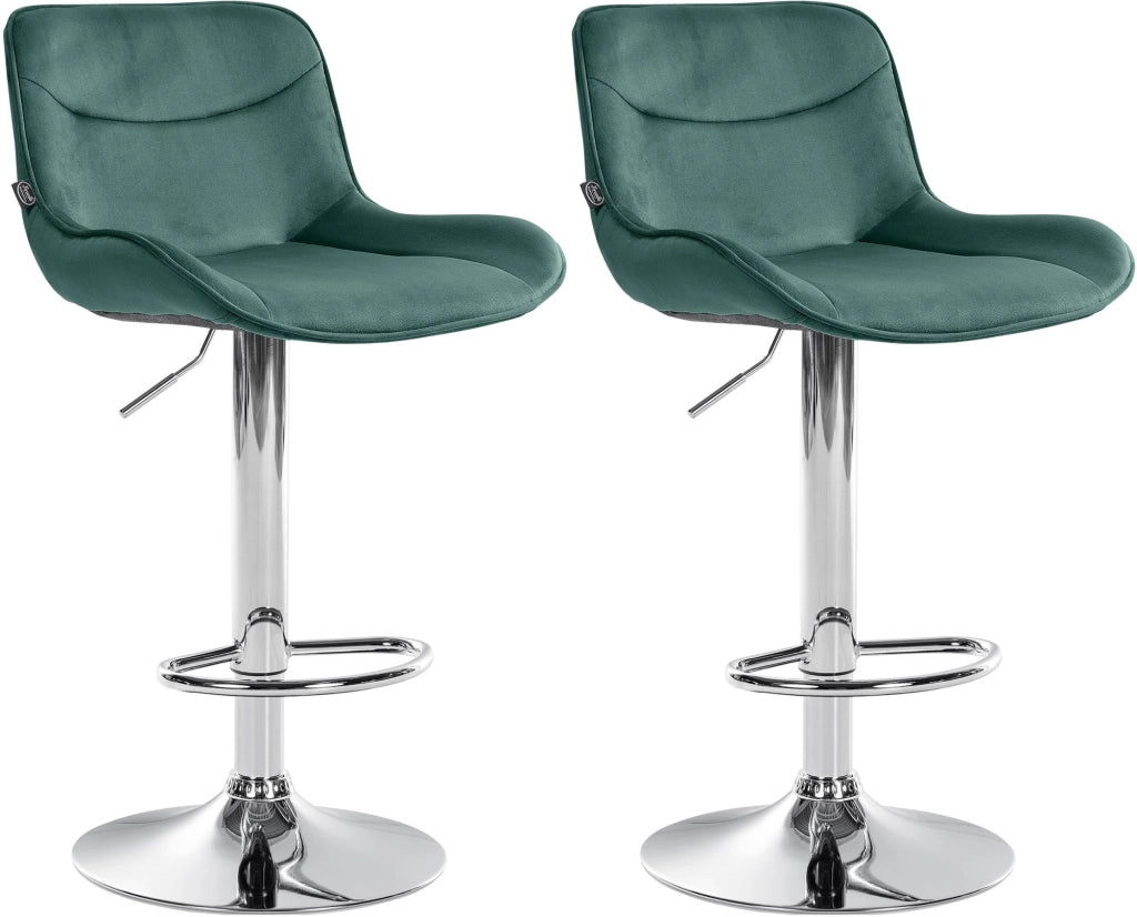 Set di 2 sgabelli da bar Vonore in velluto verde,cromo