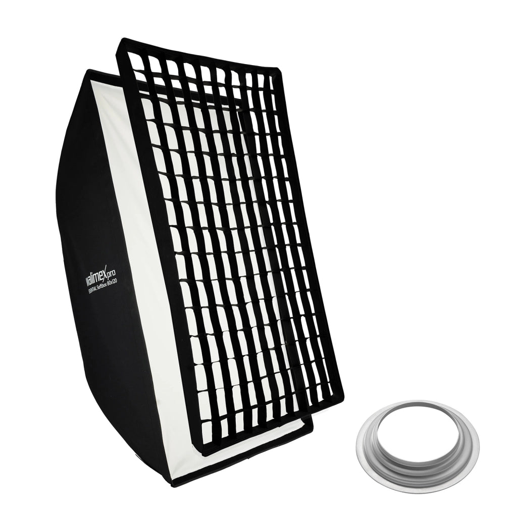 Essential Softbox 80x120cm con adattatore per Hensel Expert, girevole a 360°, facile da montare, con griglia, adattatore Bowens, per fotografia prodotti e persone