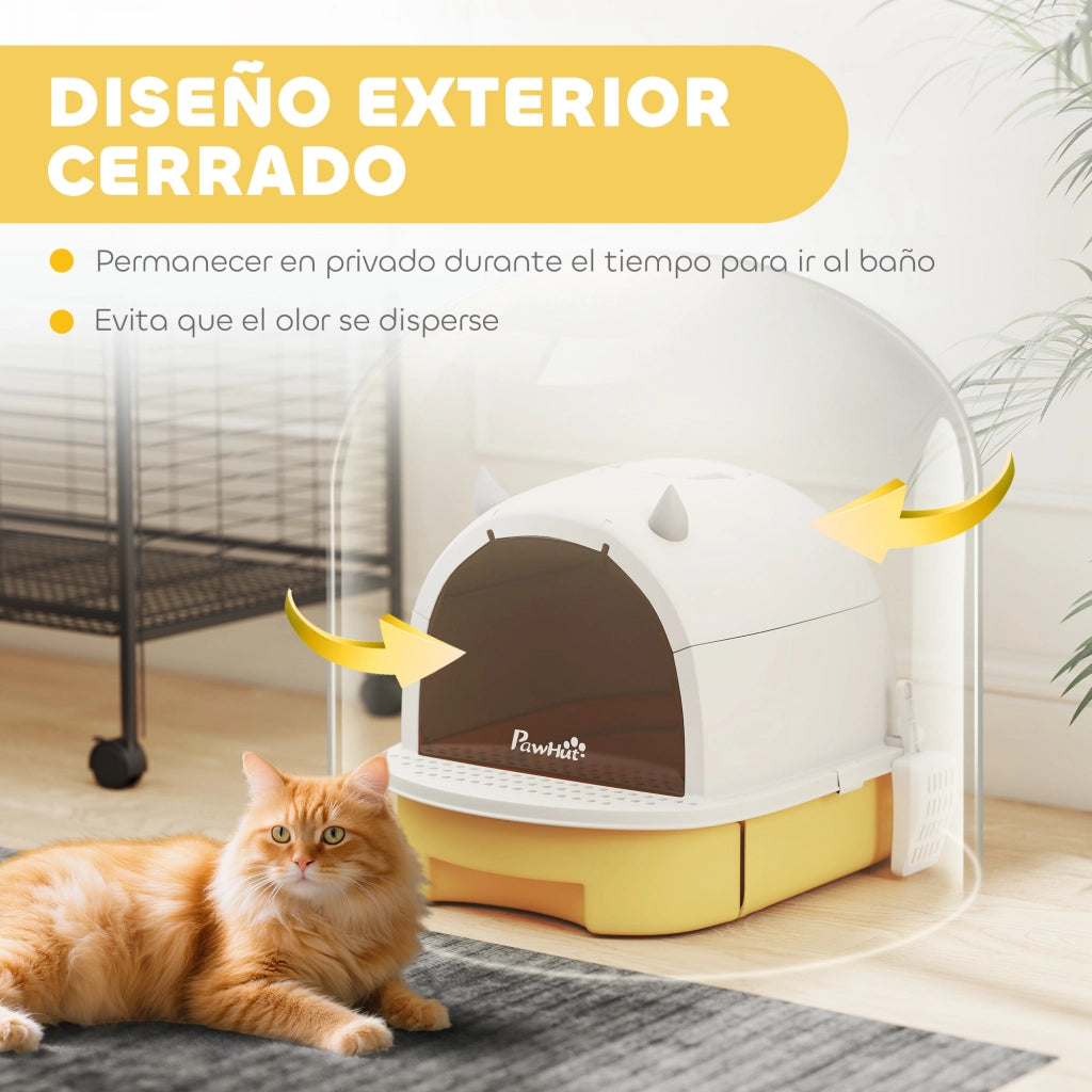 Lettiera Chiusa per Gatti con Vassoio Estraibile Filtro Carbonio ¨C Xylo ¨C 40,5x52x39 cm Giallo e Bianco