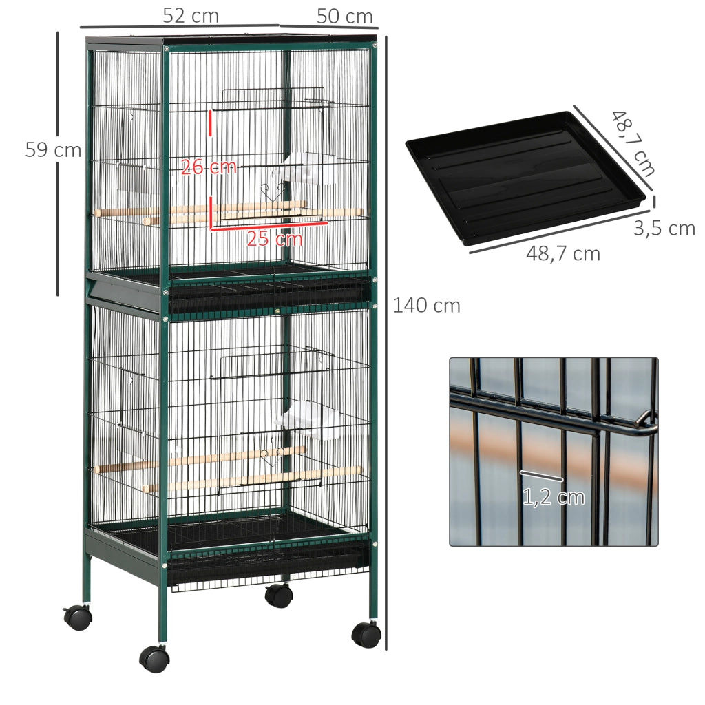 Gabbia per Uccelli Grande con Piedistallo Doppio Mangiatoie e Ruote ¨C zephmum ¨C 51.5x50x140 cm