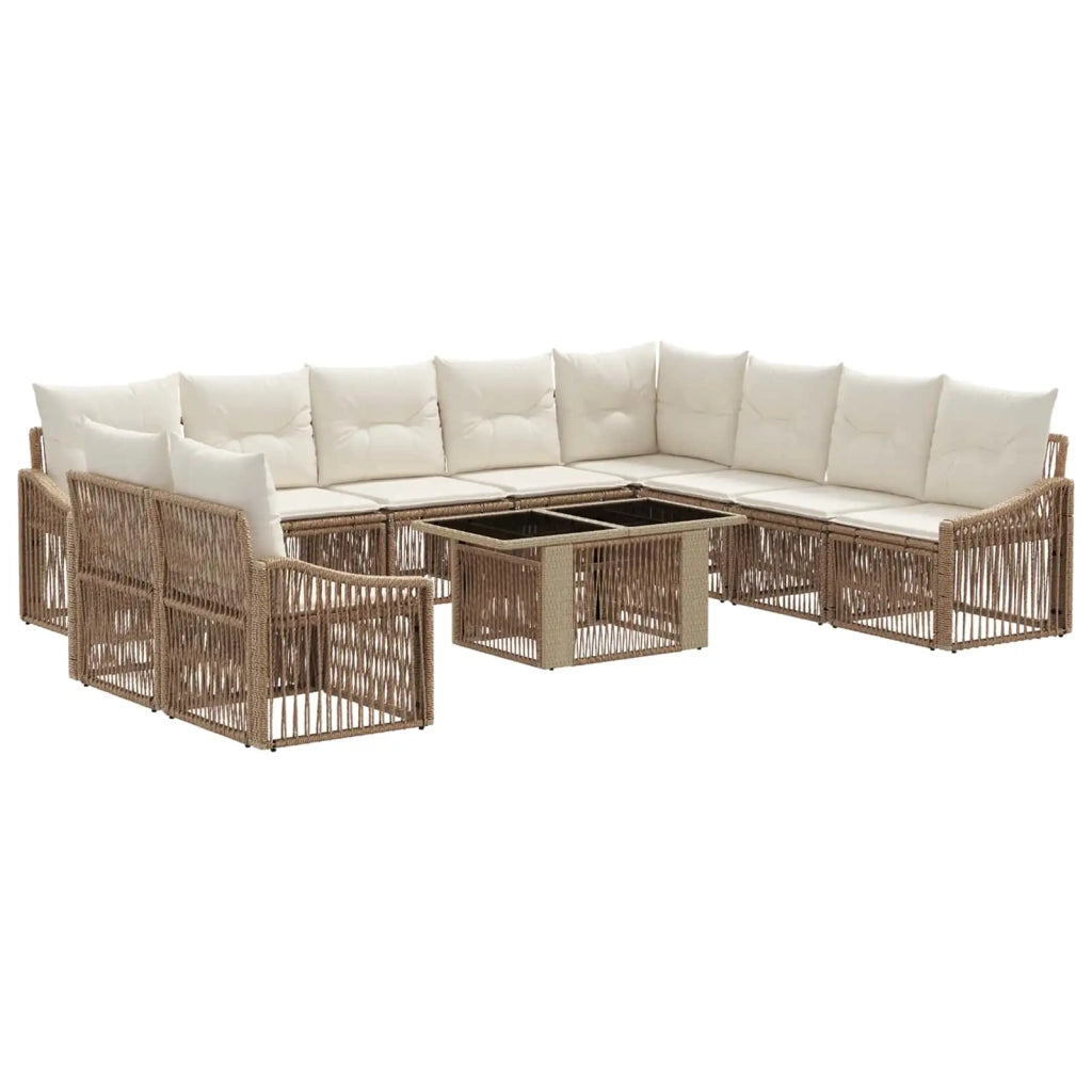 Set Divano da Giardino 11 pz Beige e Bianco Crema polyrattan 3437274