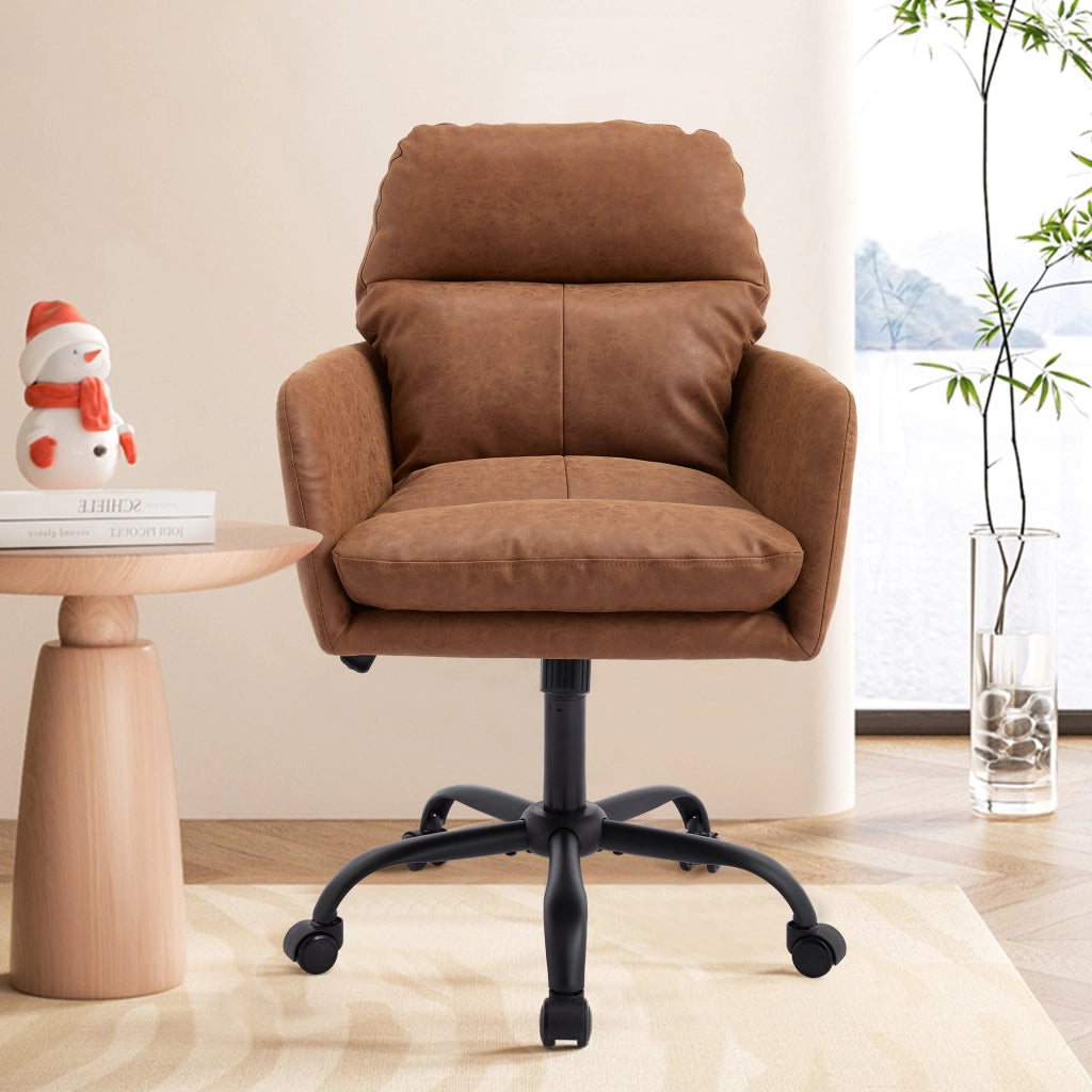 Sedia in similpelle PU - Zephmum - Base nera, regolabile in altezza, per ufficio, camera da letto, toeletta
