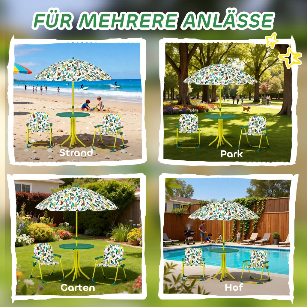 Set Tavolo e Sedie Bambini con Ombrellone ¨C Xylo ¨C Verde 4 Pezzi Pieghevoli