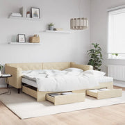 Divano Letto Estraibile con Cassetti Crema 100x200cm in Tessuto 3197489