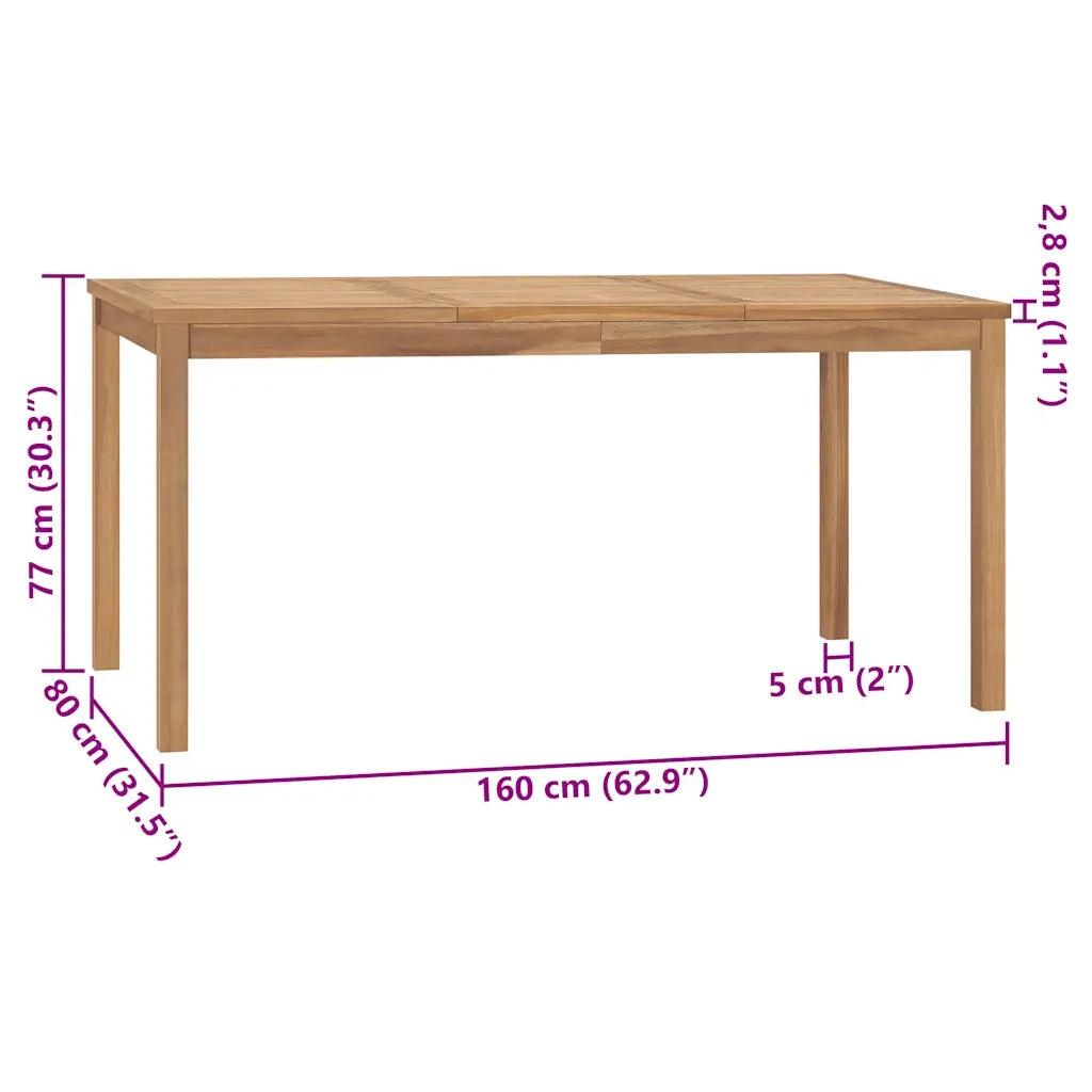 Tavolo da Pranzo da Giardino 160x80x77 cm in Massello di Teak 315620