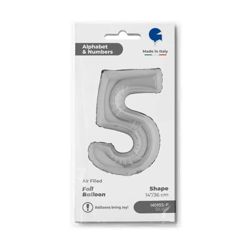 MAURY'S PALLONCINO MYLAR PICCOLO ARGENTATO "5" 14X36 CM