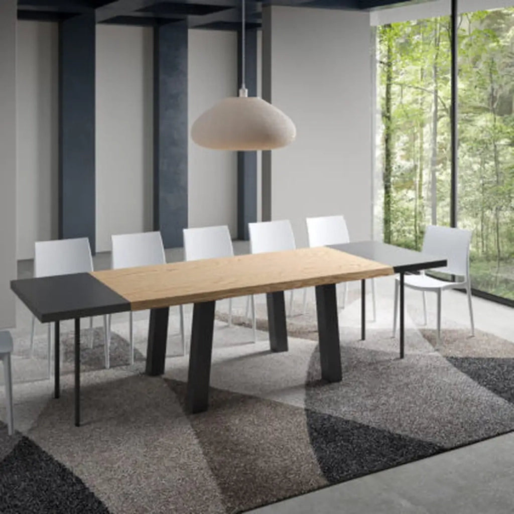 Tavolo allungabile 180/280x90 cm Svalen rovere scortecciato gambe antracite
