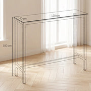 Tavolo bar con base in acciaio e piano effetto marmo, con poggiapiedi, per cucina e soggiorno, 120 × 40 × 100 cm