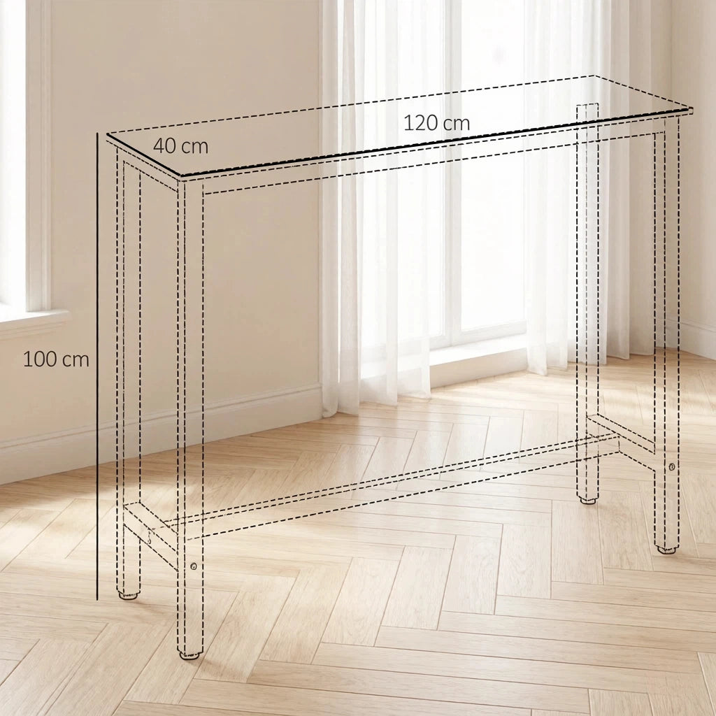 Tavolo bar con base in acciaio e piano effetto marmo, con poggiapiedi, per cucina e soggiorno, 120 × 40 × 100 cm