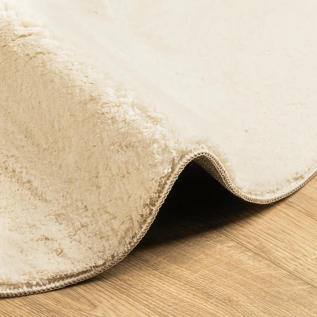 Tappeto a Pelo Corto HUARTE Morbido e Lavabile Crema Ø 160 cm 375049
