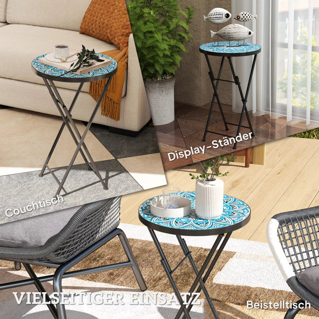 Tavolo da giardino pieghevole rotondo mosaico ¨C Xylo ¨C ceramica blu metallo