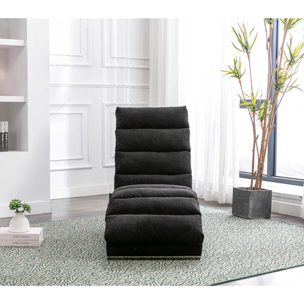 Chaise Longue Massaggiante Fissa con Vibrazione Delicata e Tasca Laterale; Schienale Ergonomico 140° in Lino Nero