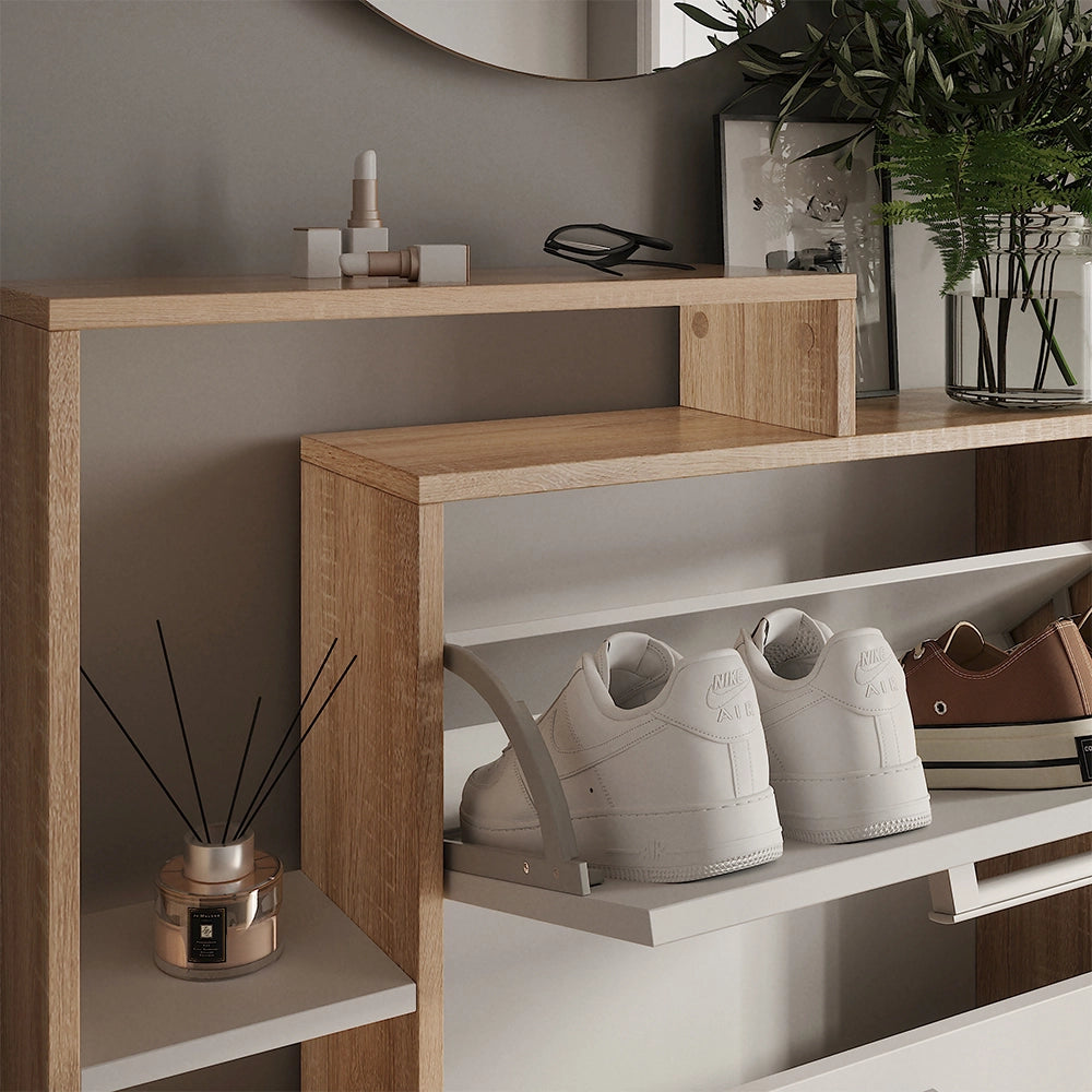 Vicco Scarpiera da ingresso Bianco/Sonoma 80 x 128.3 cm con 3 scomparti incernierati