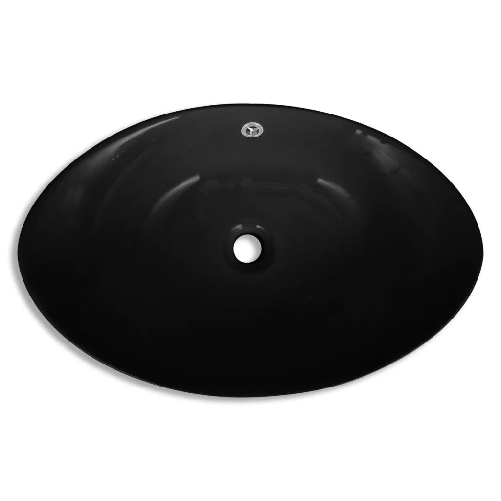 Lavello Ovale in Ceramica di Lusso Nero Troppopieno 59x38,5 cm 140680