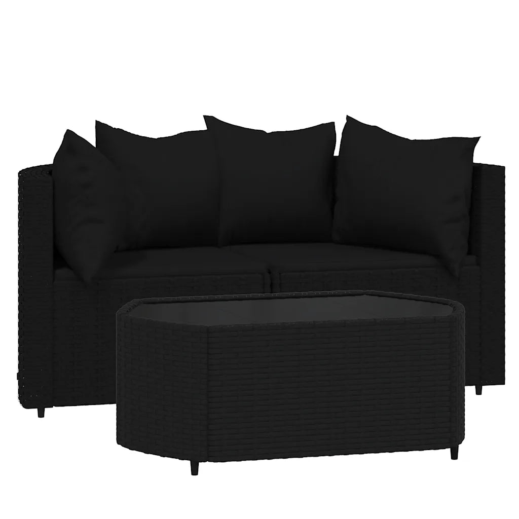 Set Divani da Giardino 3 pz con Cuscini Nero in Polyrattan 319791