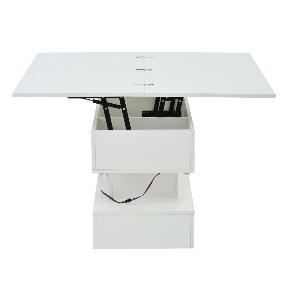 TAVOLO da caffè sollevabile 100x50x51,5 cm Bianco con presa USB-C