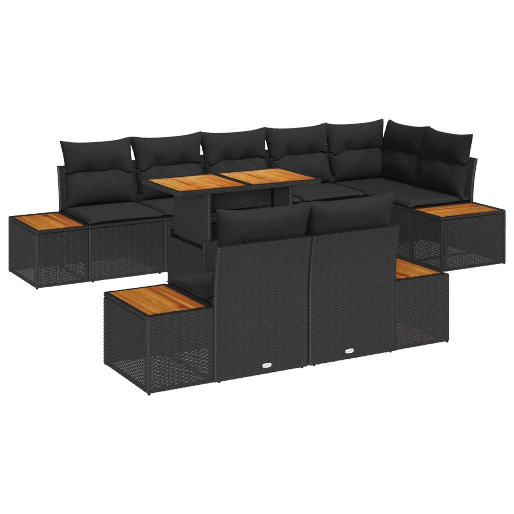Set Divano da Giardino con archiviazione 9 pcs Nero Poly Rattan