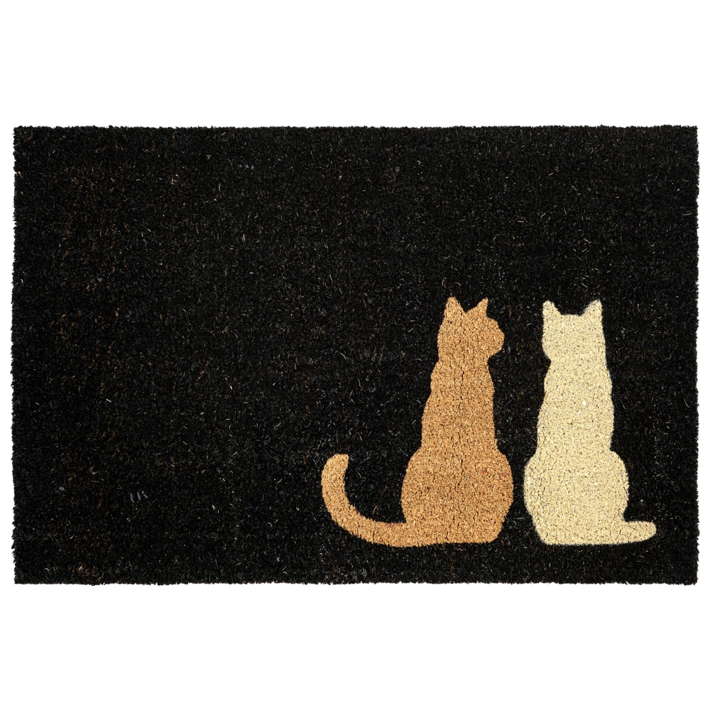 Zerbino di benvenuto in fibra di cocco antiscivolo 60 x 90 cm con supporto in PVC Motivo gatti Nero