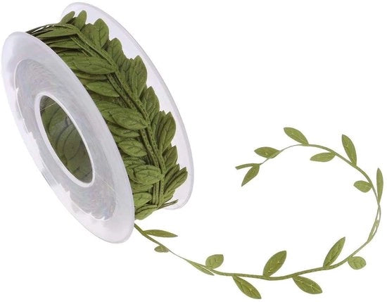 Foglia di Lino per Decorazione - 15m - Foglie d'Olive - Lint per DIY - Fiori Artificiali - Decorazione di Matrimonio - Decorazione Interna - Qualità Elevata - Lint Decorativo