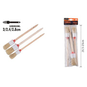 Trade Shop - Set 3 Pennelli A Testa Tonda Setole Naturali Per Pittura Varie Dimensioni 90299 -