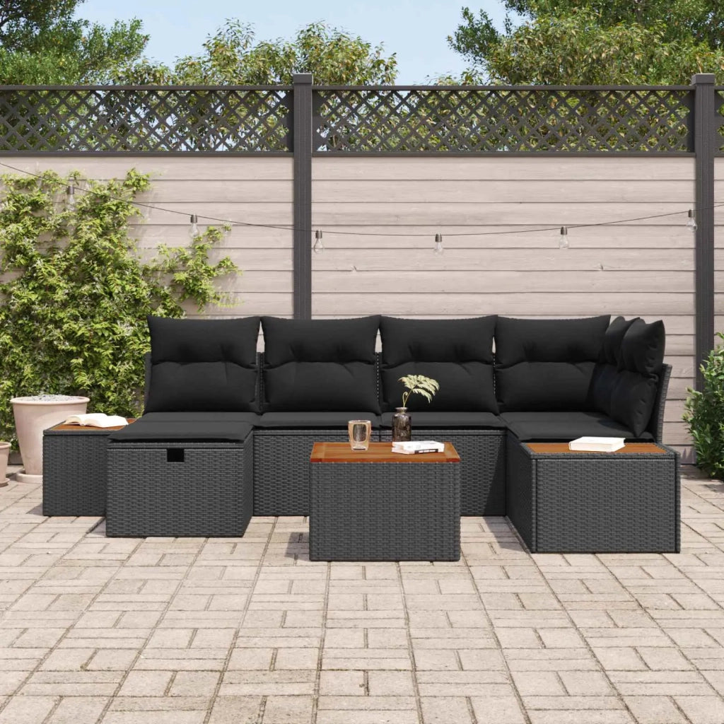 Set Divano da Giardino 7 pcs Nero 55 x 62 x 69 cm Poly Rattan