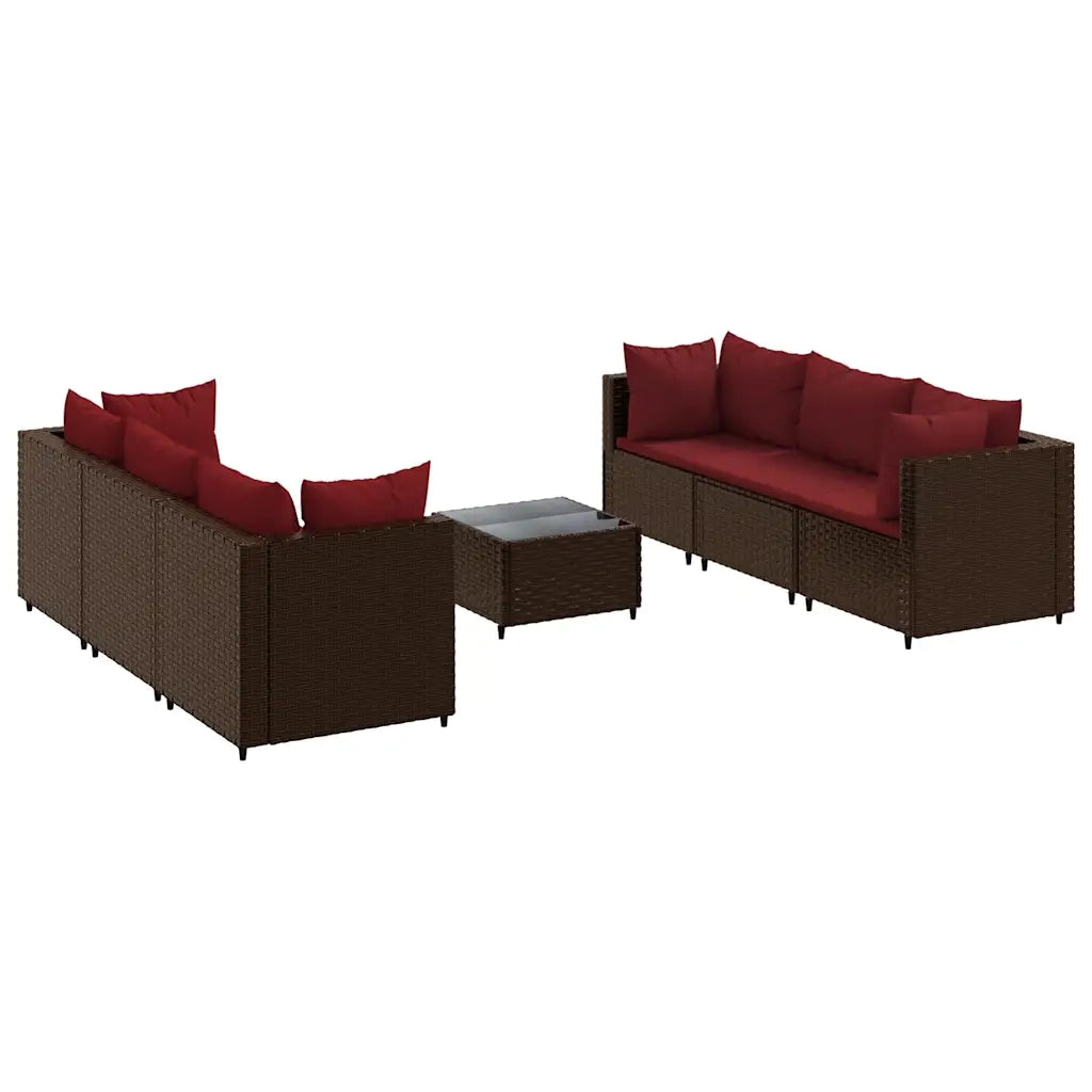 vidaXL Set Divani da Giardino 7 pz con Cuscini in Polyrattan Marrone