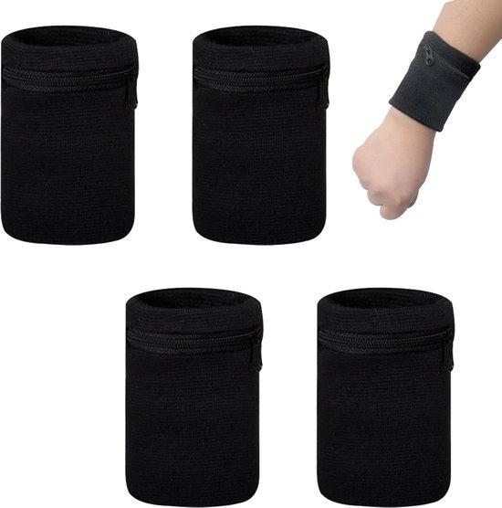 Cintura di sudore con chiusura a cerniera - Cinturini di sudore - Cinturini per sudore - Cintura per sudore per sport - 4 pezzi - Materiale morbido e elastico
