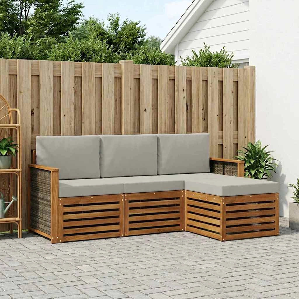 Set di divani da esterno 4 pz Naturale e Grigio Chiaro 3384197