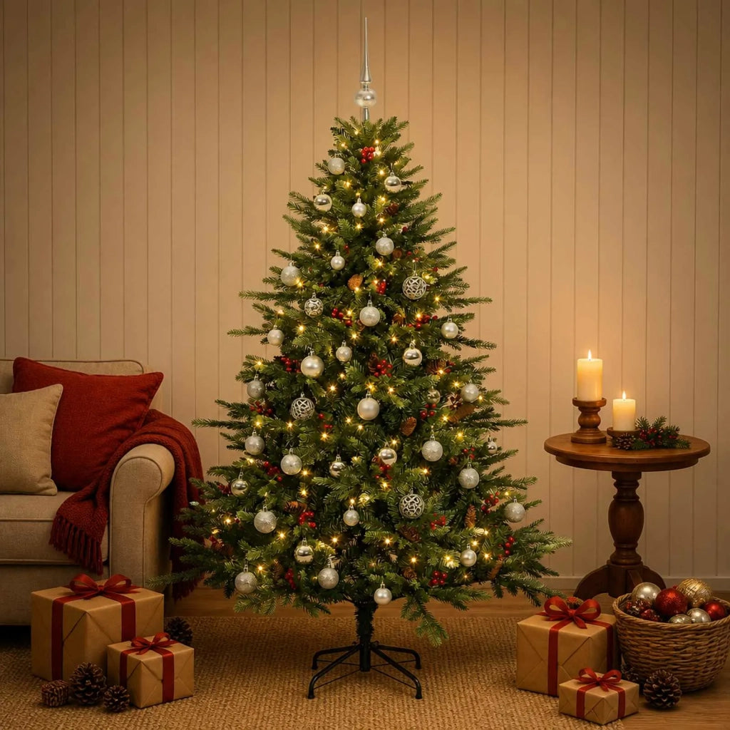 Albero di Natale artificiale con palline 120 cm 150 LED 3465965