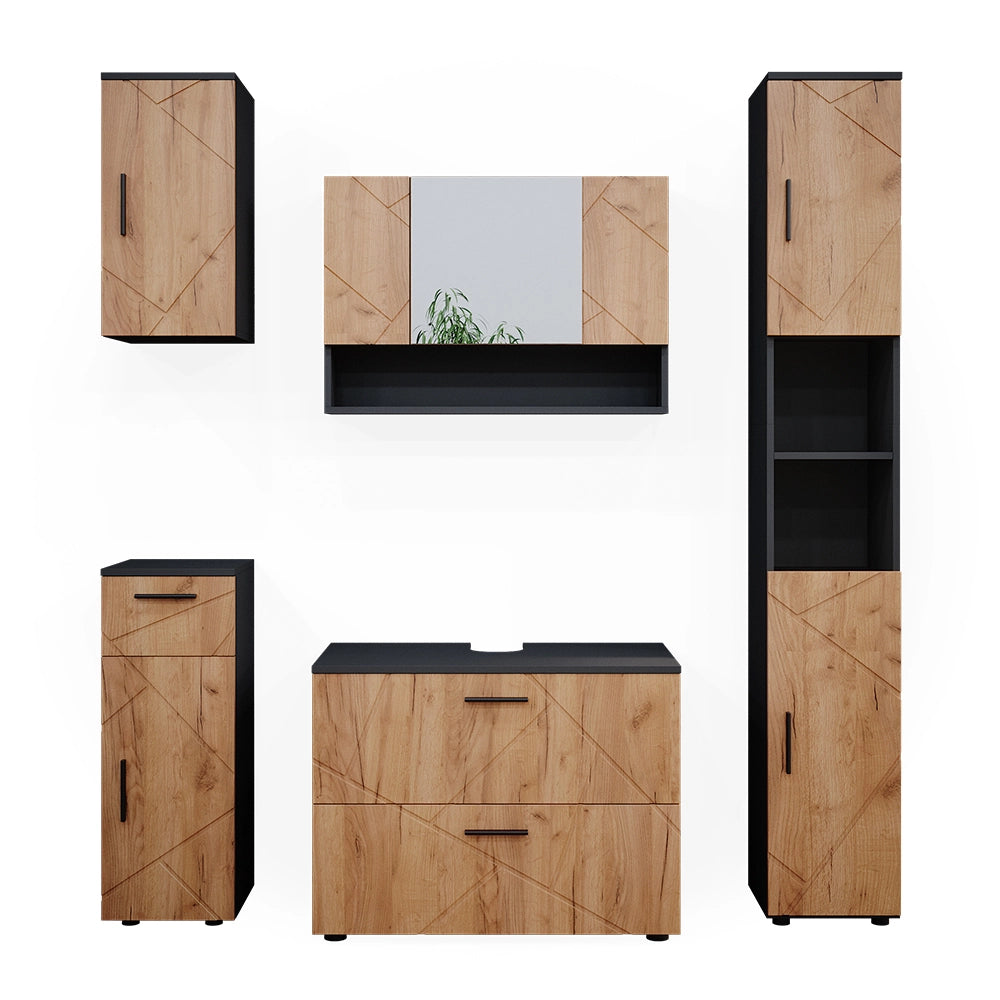 Vicco Set mobili bagno Quercia dorata/antracite 5 parti