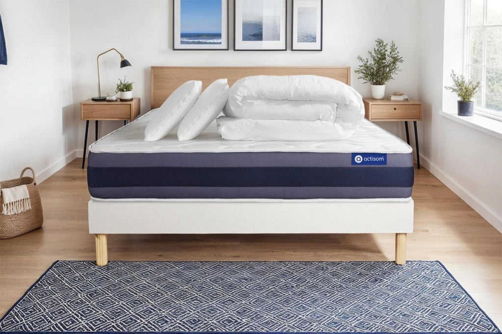 Pacchetto letto completo - Materasso 200x200cm + Box spring con doghe (kit) + 2 cuscini + Piumino - Actiflex Morpho
