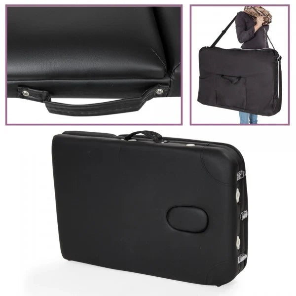 Lettino da massaggio pieghevole con imbottitura spessa 3 sezioni struttura in alluminio portatile copertura nera 08_0000451