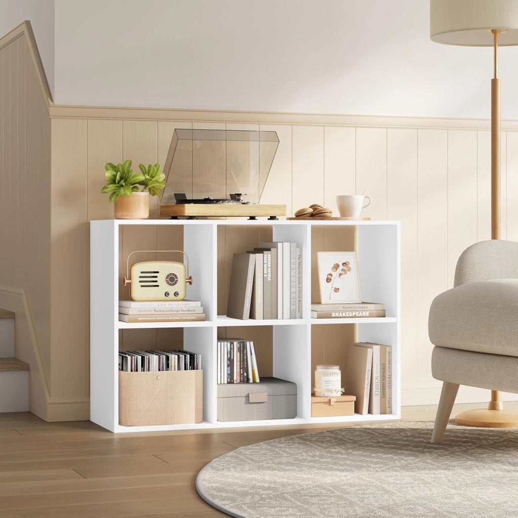 Libreria a 6 Cubi, Scaffale di Stoccaggio a 3 Livelli, Libreria Verticale, Scaffale Divisorio, Mobile di Stoccaggio per Soggiorno/Camera da Letto, Bianco, SK054ws