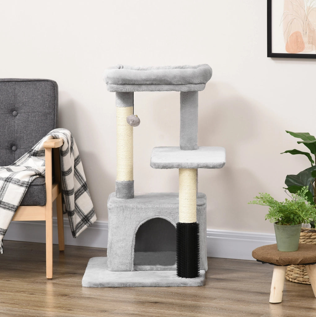 Tiragraffi multilivello con cuccia lavabile e toilette, grigio chiaro