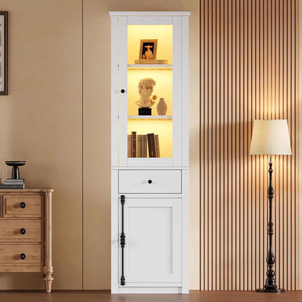 Vetrina Alta con LED e Cassetto ¨C MINIMAL ¨C Bianco, 55x40x200 cm