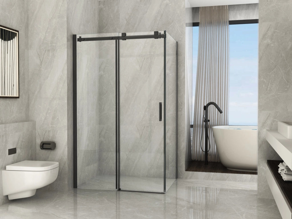 Box doccia due lati scorrevole, nero cristallo 8mm trasparente 70x120cm H195cm Tevaglas Bluern