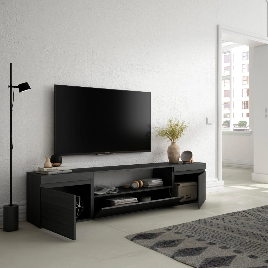 Mobile TV, 200x35x45cm, soggiorno, Per TV fino a 80", Mobile Soggiorno, Nero RF2184
