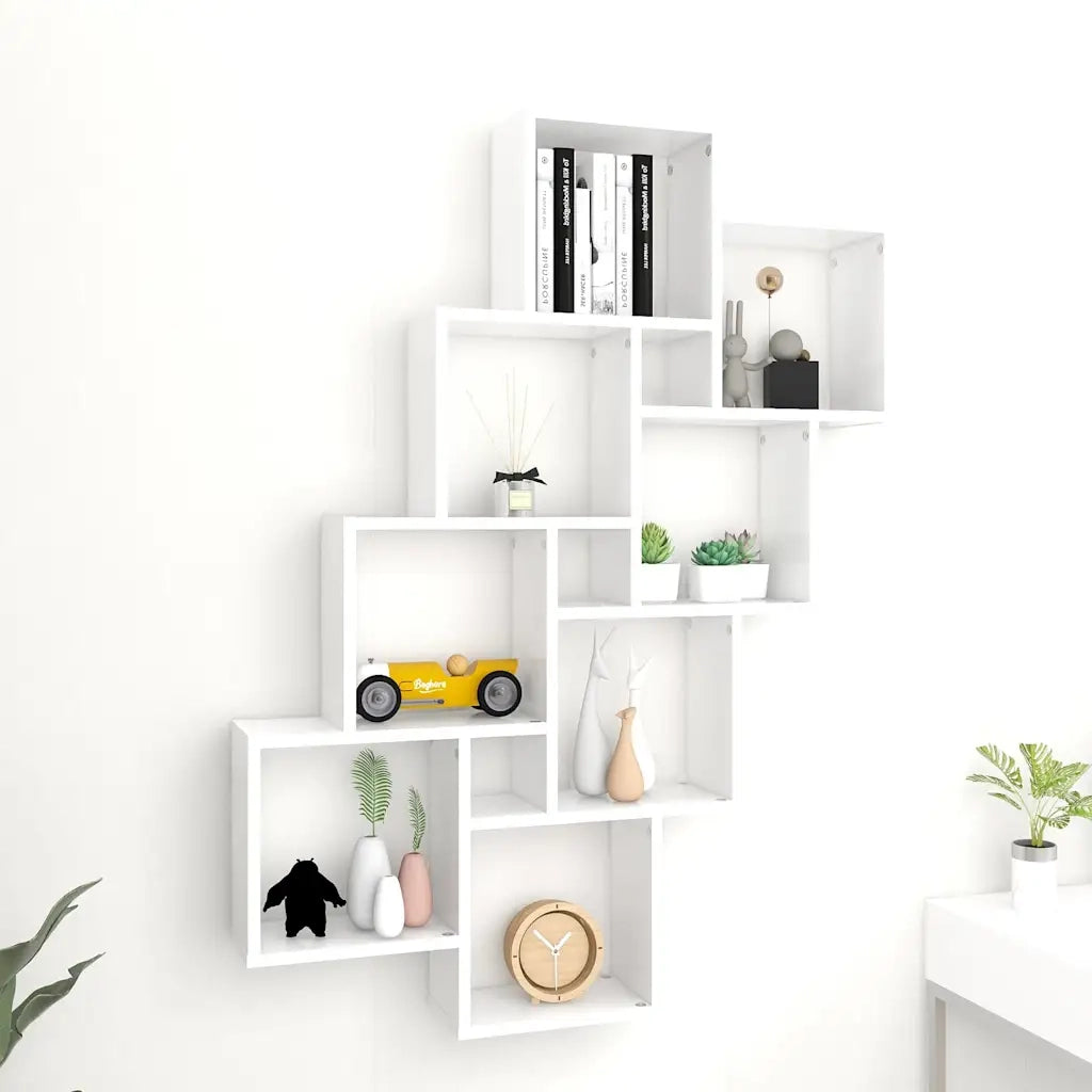Mensola Parete a Cubo Bianca 90x15x119 cm in Legno Multistrato 807178