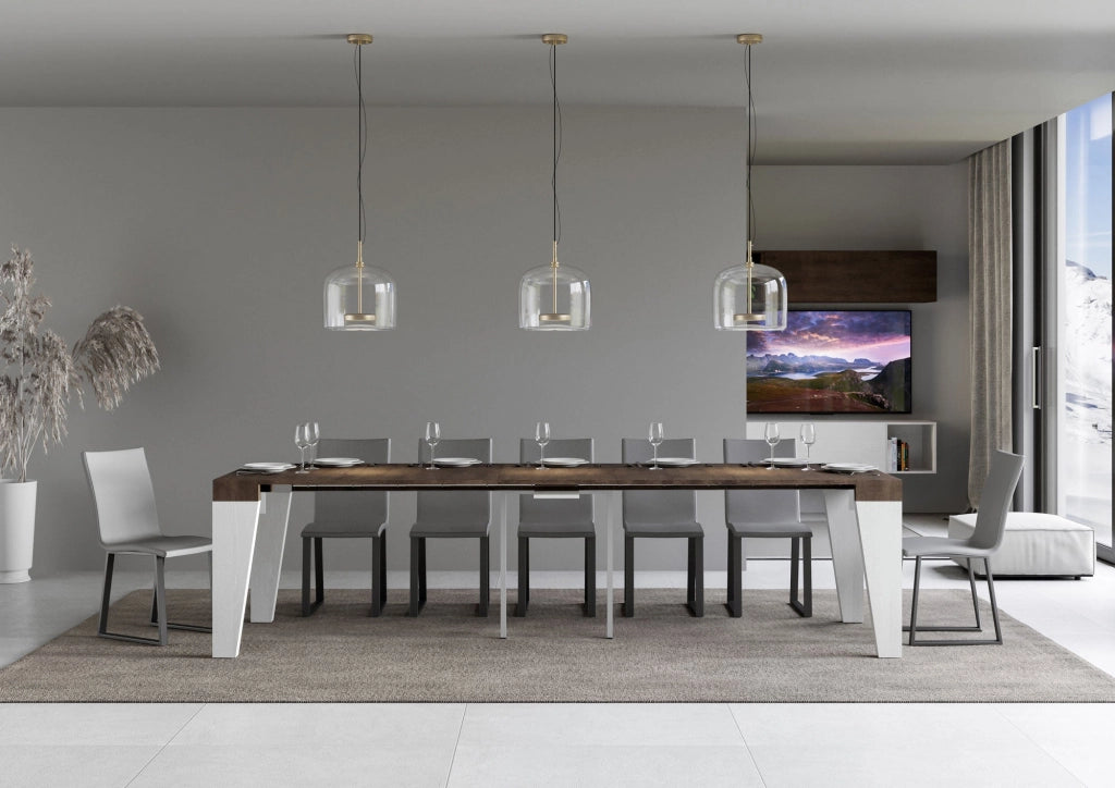 Consolle Allungabile 90-300x40x77 cm in Nobilitato Marrone e Bianco