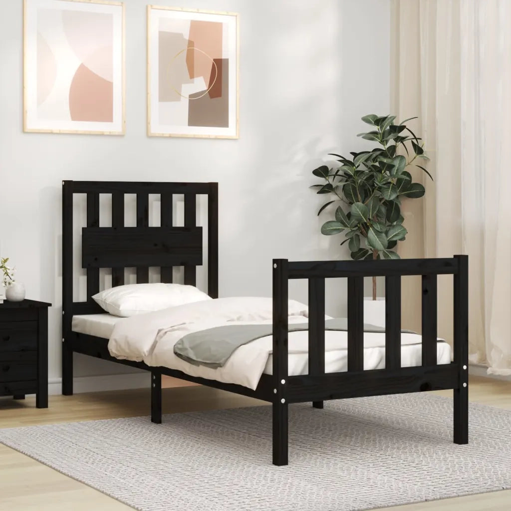 Giroletto con Testiera Nero Small Single in Legno Massello 3192390