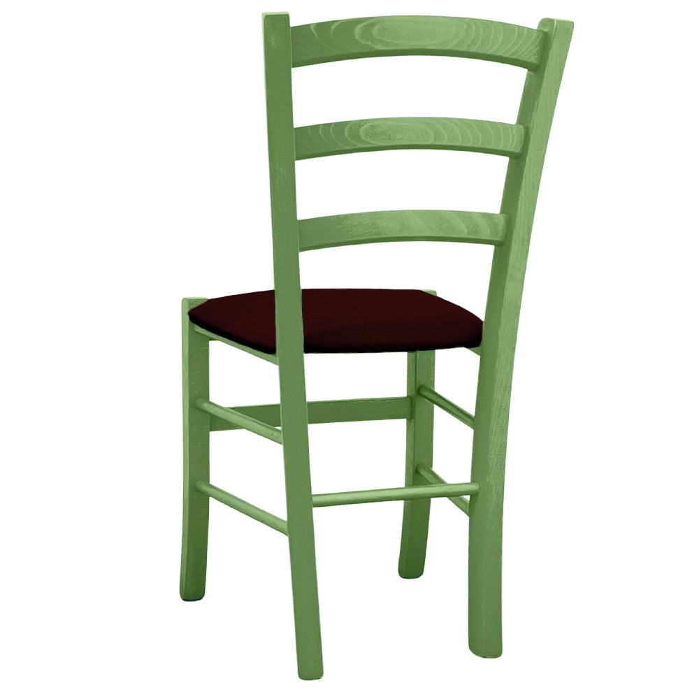Sedie da sala da pranzo in legno Venezia verde con seduta in similpelle marrone