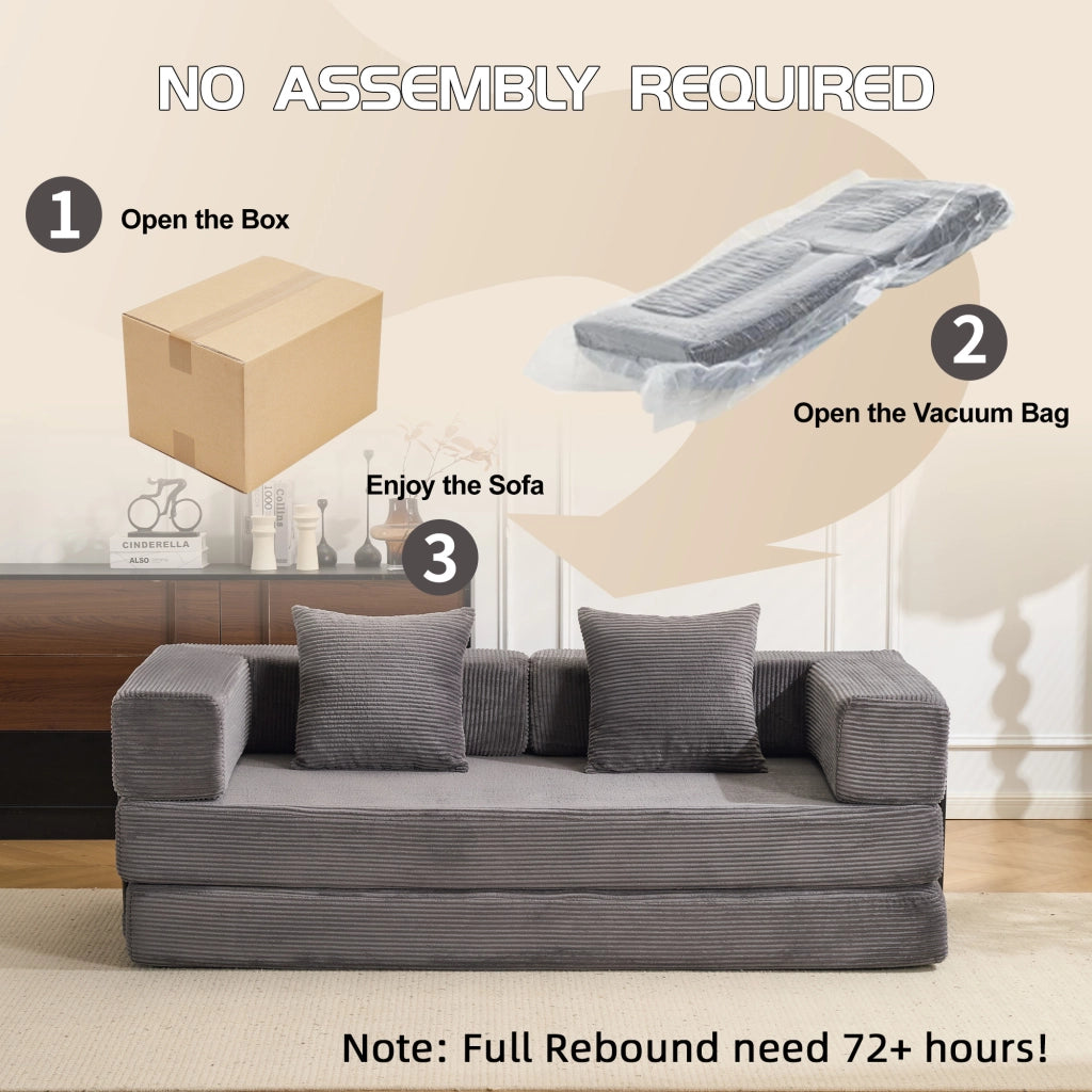 Divano letto pieghevole a pavimento con braccioli e schienale in velluto a coste grigio scuro 185 × 92,5 × 60 cm